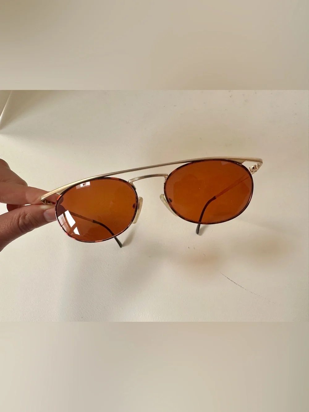 Vintage 🇯🇵 Made in Japan Gold Sunglasses Amber Tint Lenses Retro Metal Frame